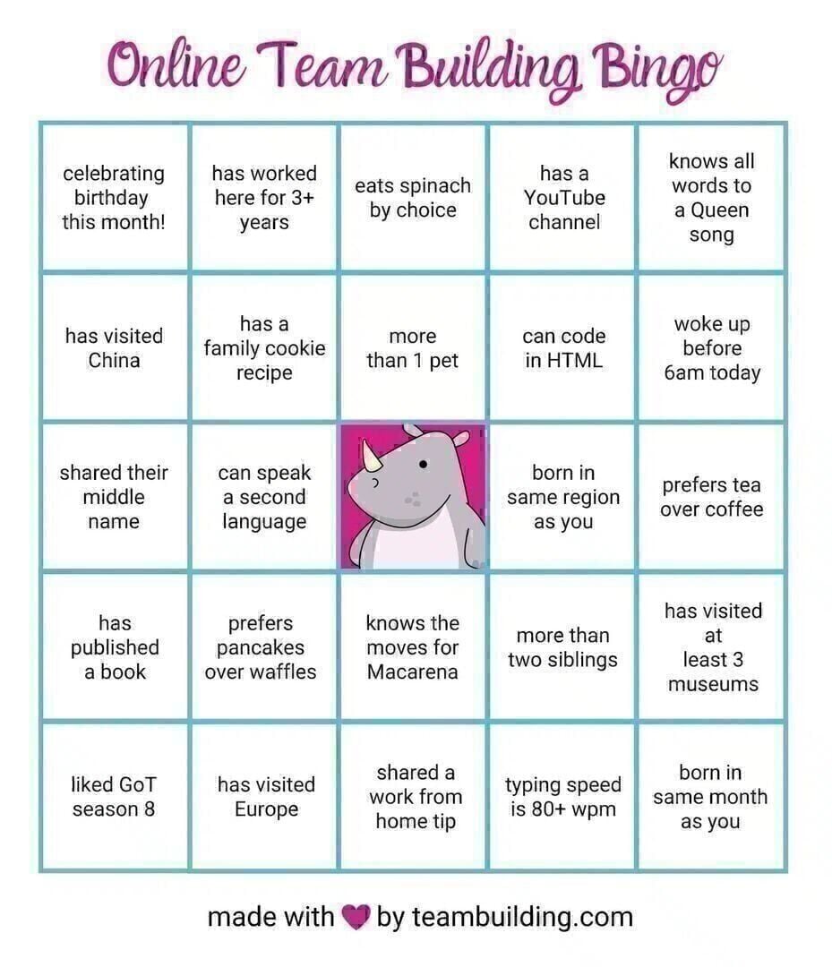 Online Team Building Bingo