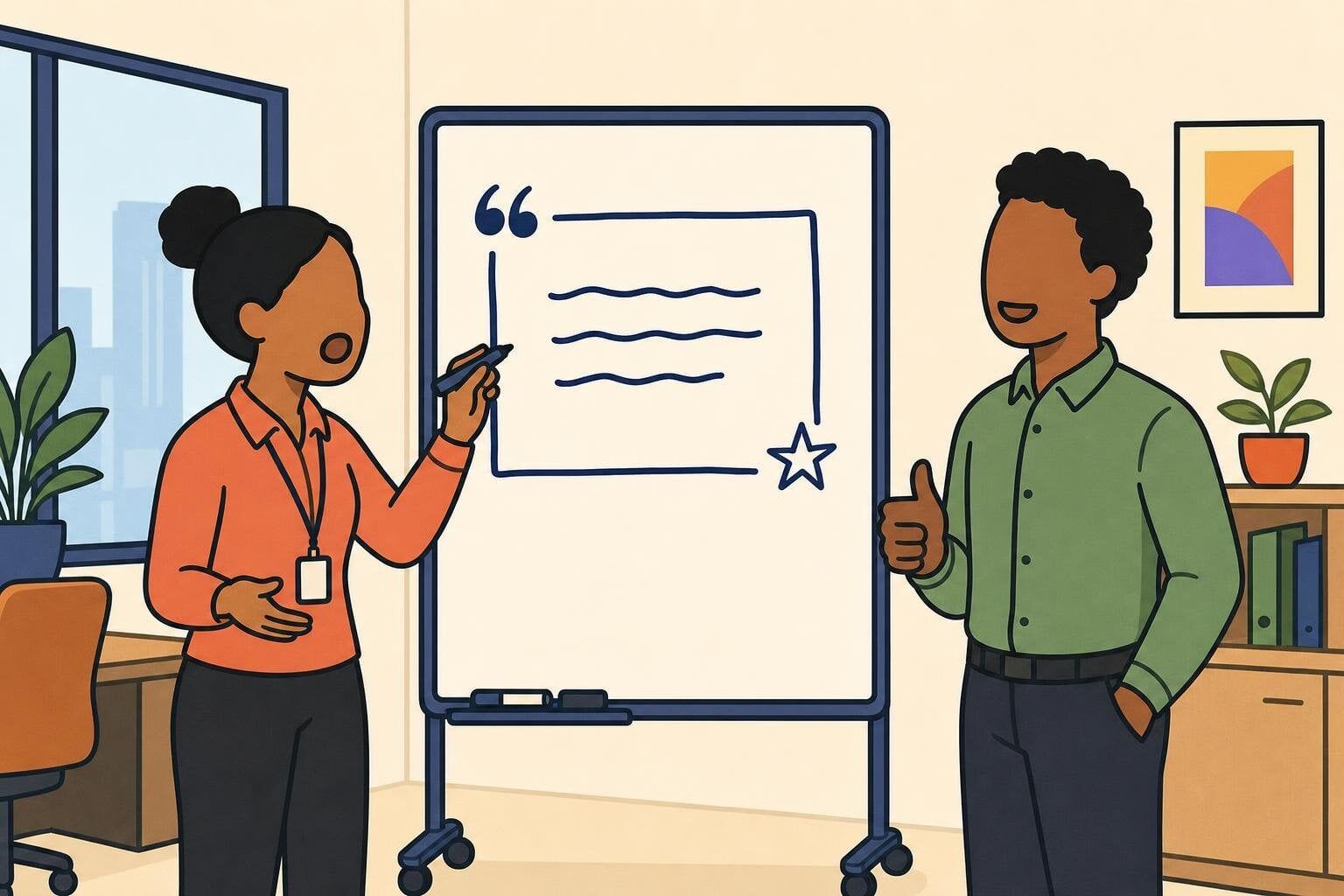 Illustration of short motivational quotes posted on an office wall board