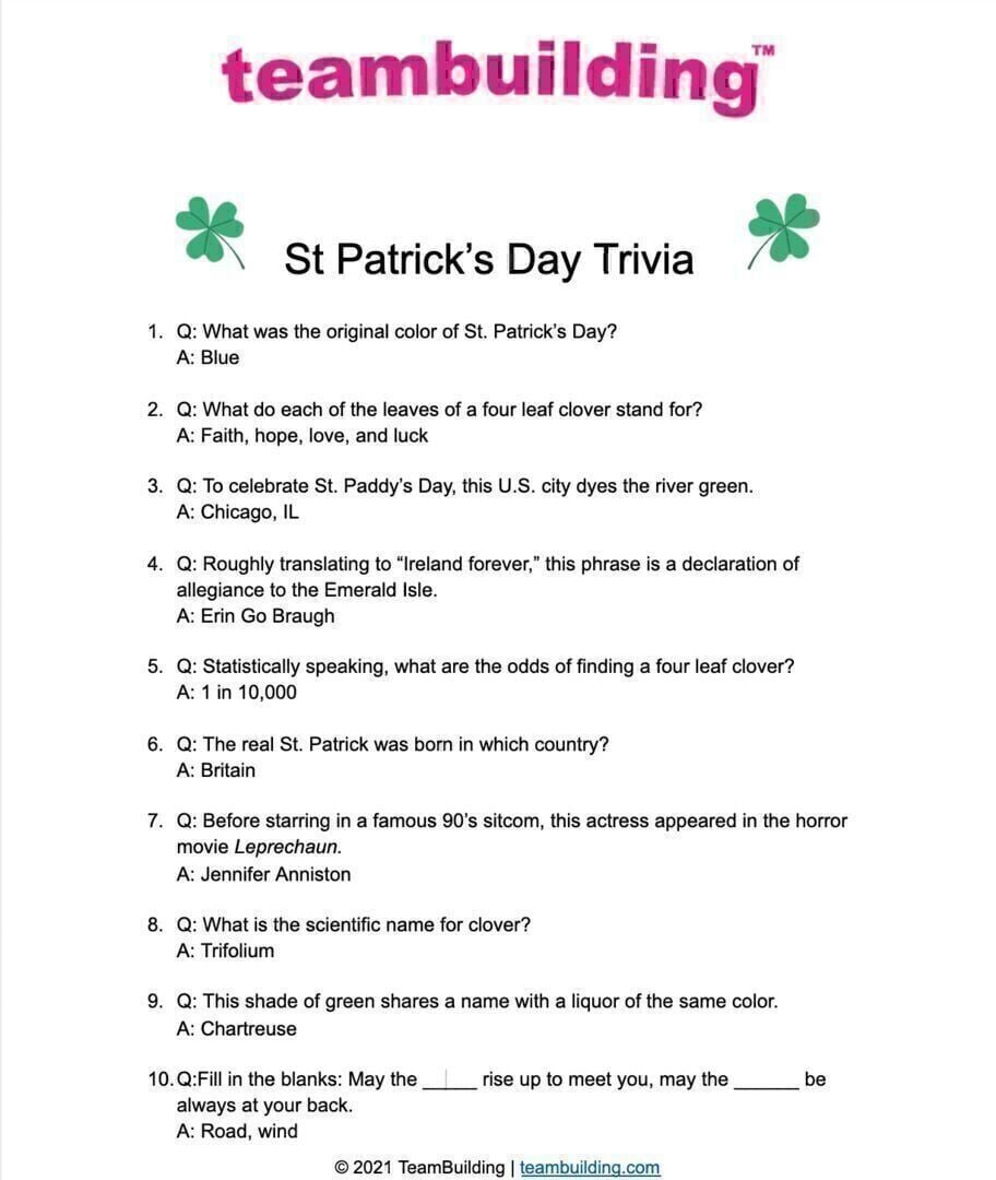 St. Patrick's Day trivia questions