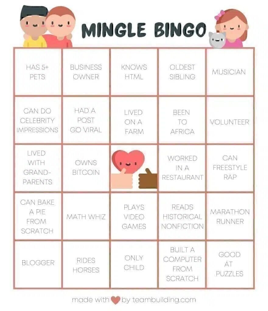 Virtual Mingle Bingo Gameboard