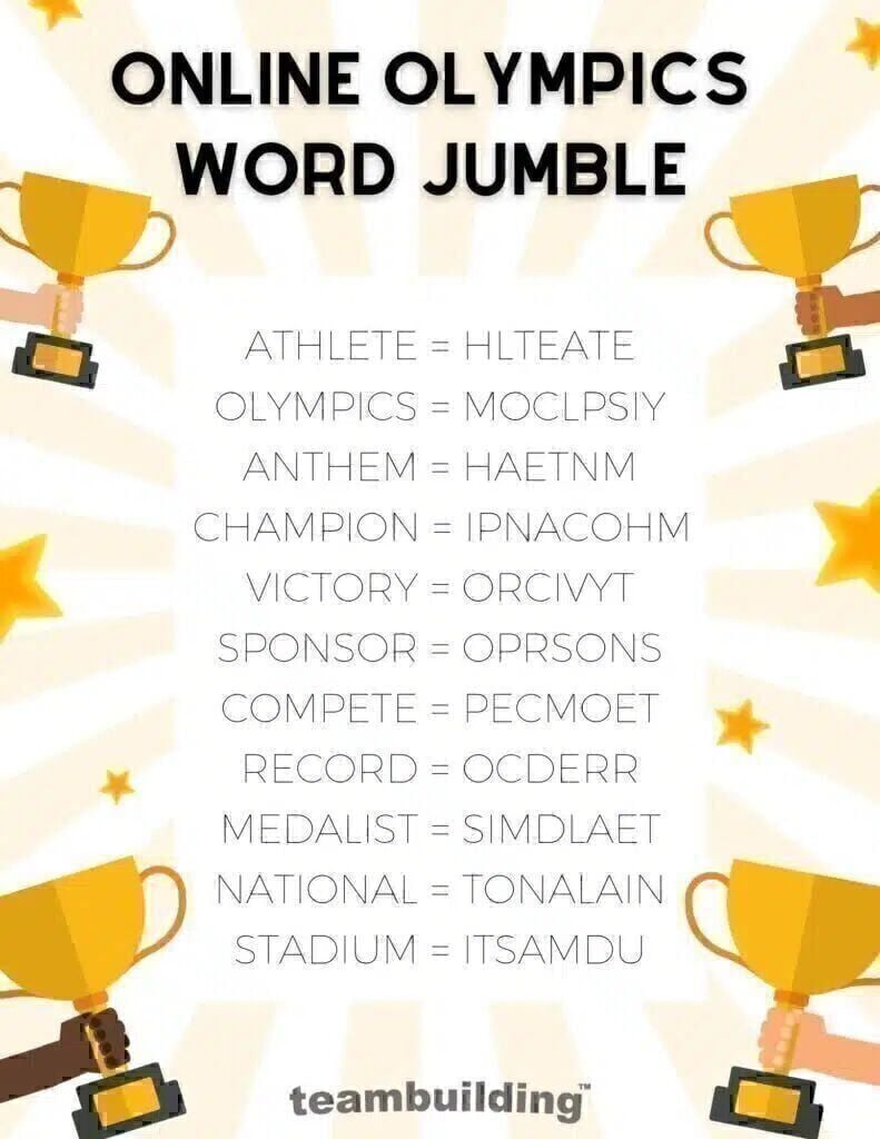 Online Olympics Word Jumble Answer Key
