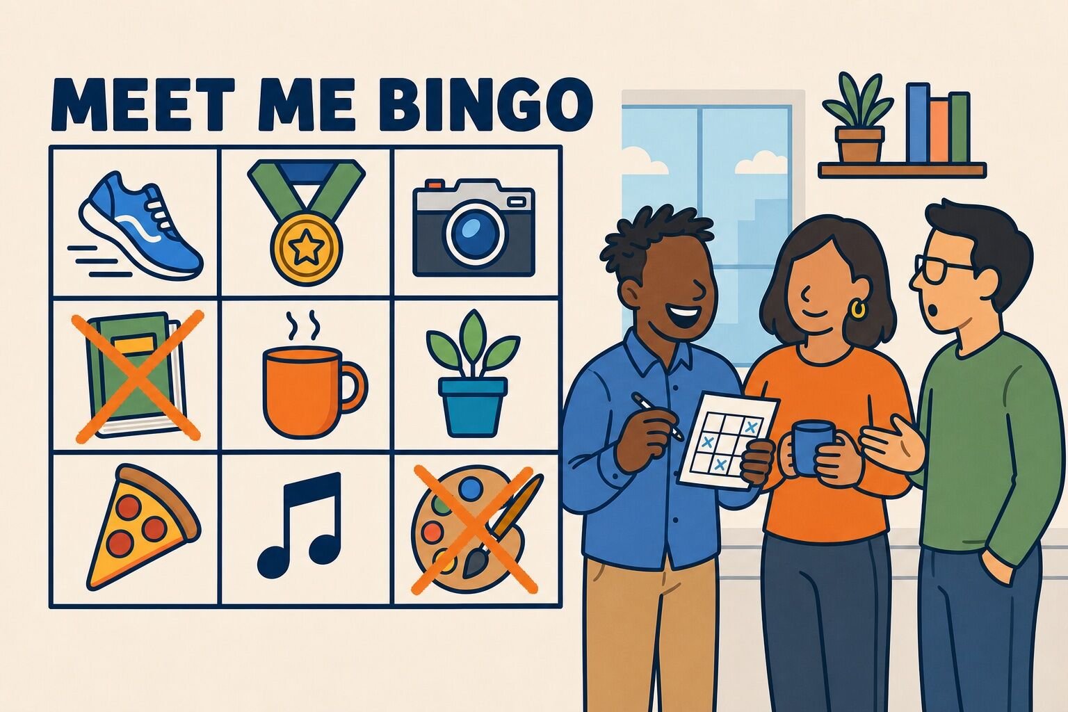 How to play Meet Me Bingo with a find-someone-who card