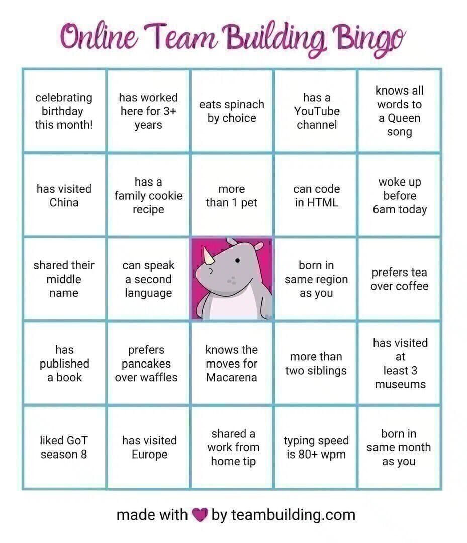 Online Team Building Bingo