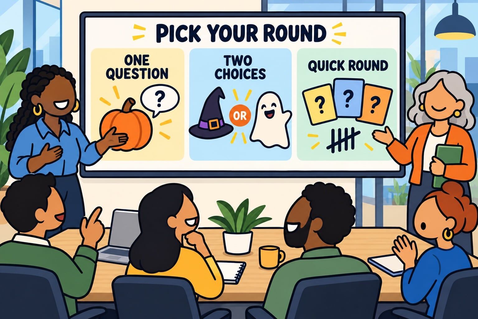 Choose a Halloween round: one question, two choices, or a quick round.