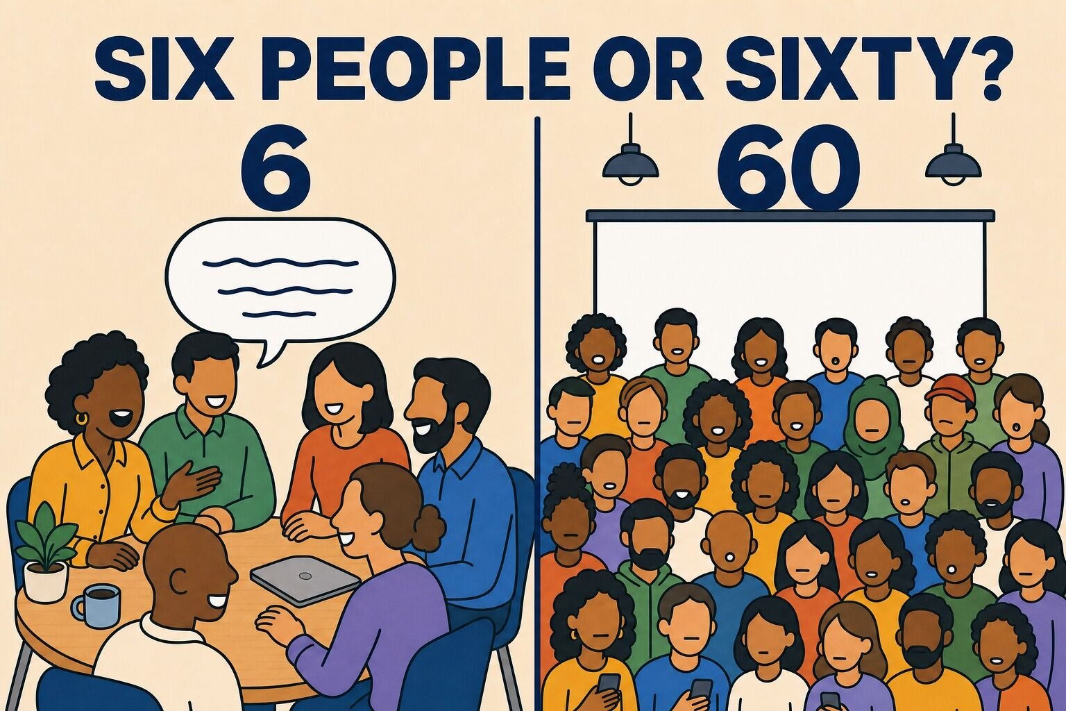 Comparing a connection game with six people versus sixty people