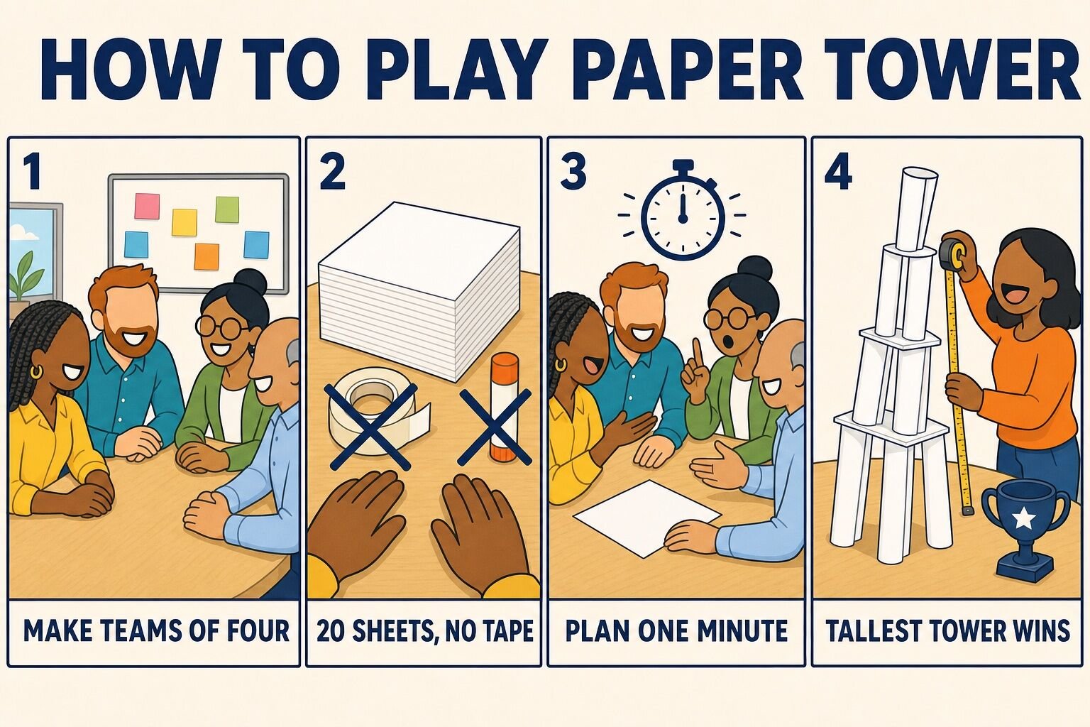 How to play Paper Tower: four steps from dividing into teams to measuring the tallest freestanding tower