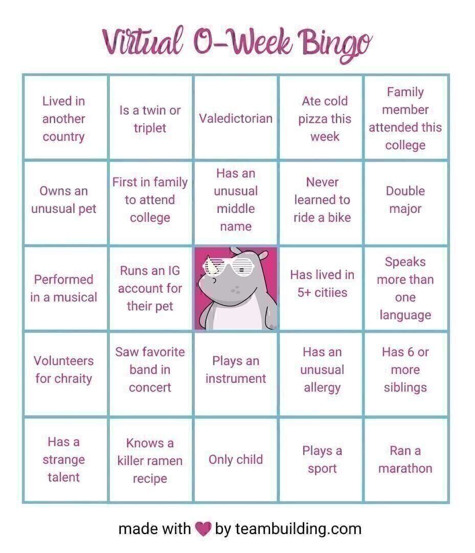 orientation week bingo
