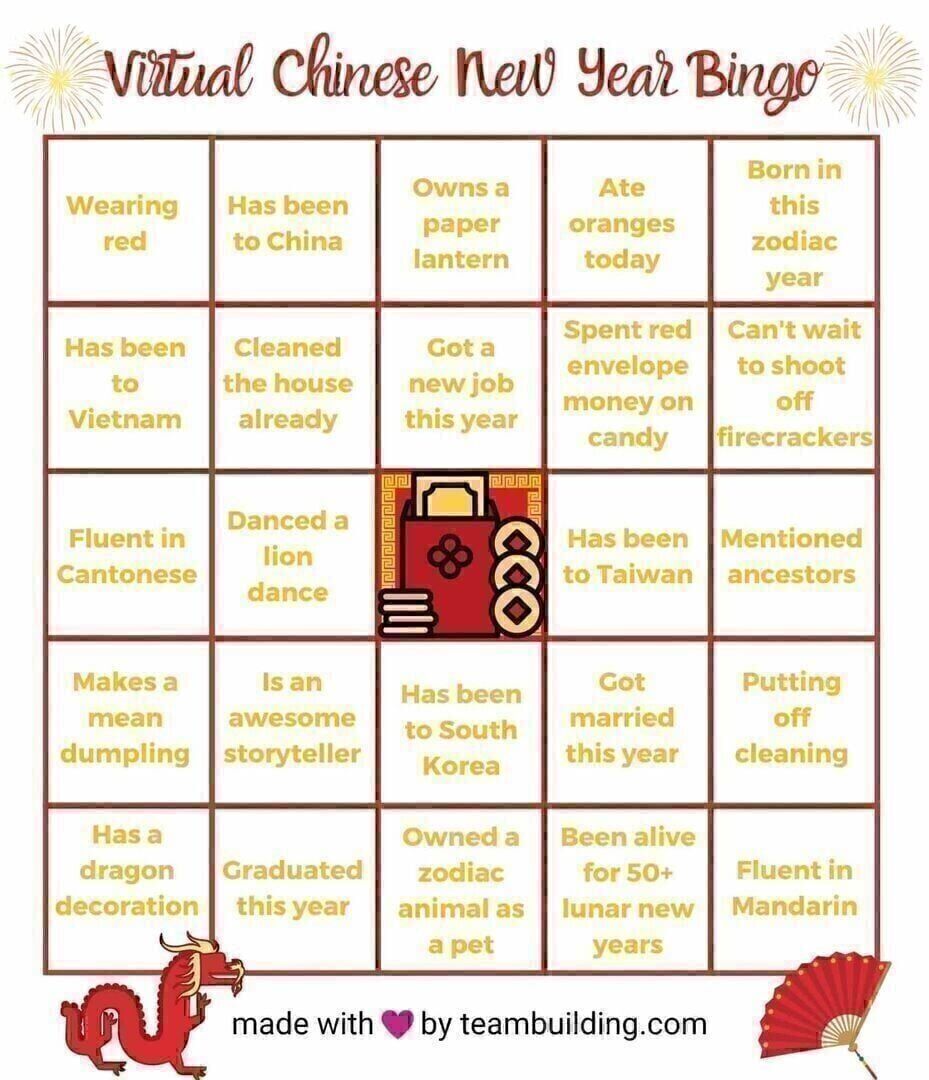 Virtual Chinese New Year Bingo template