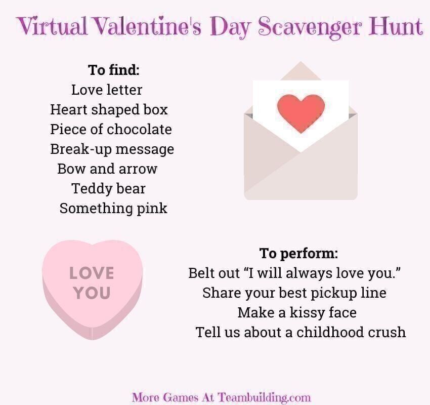 Virtual Valentine's Scavenger Hunt list