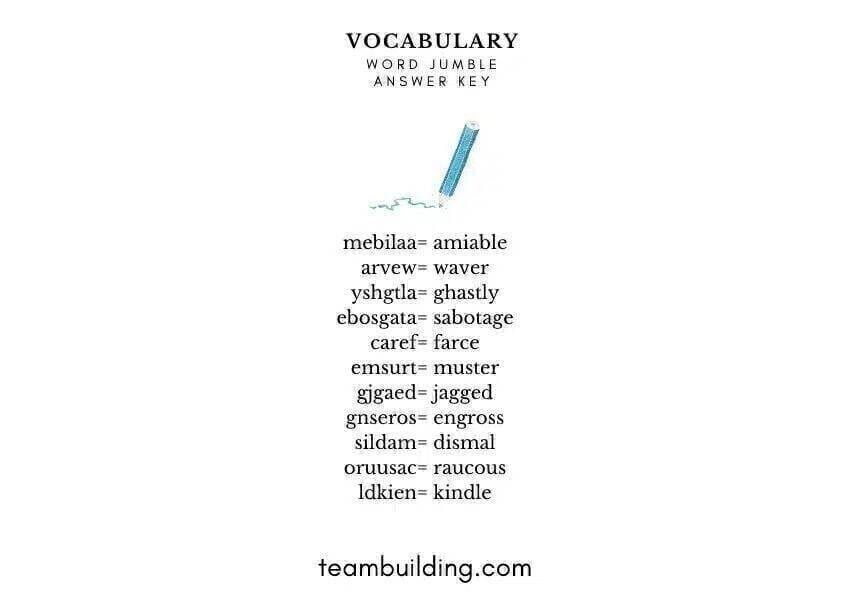Word scramble answer key
