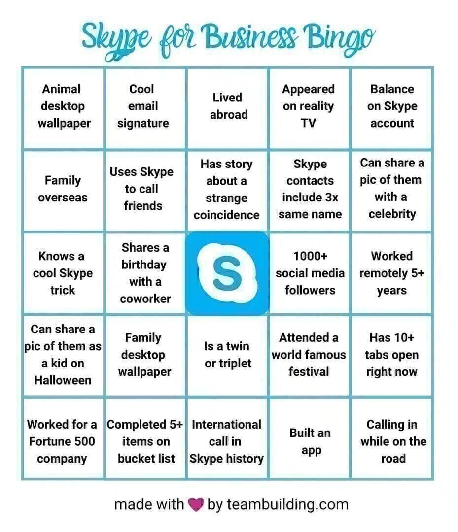 Skype for Business Bingo Card