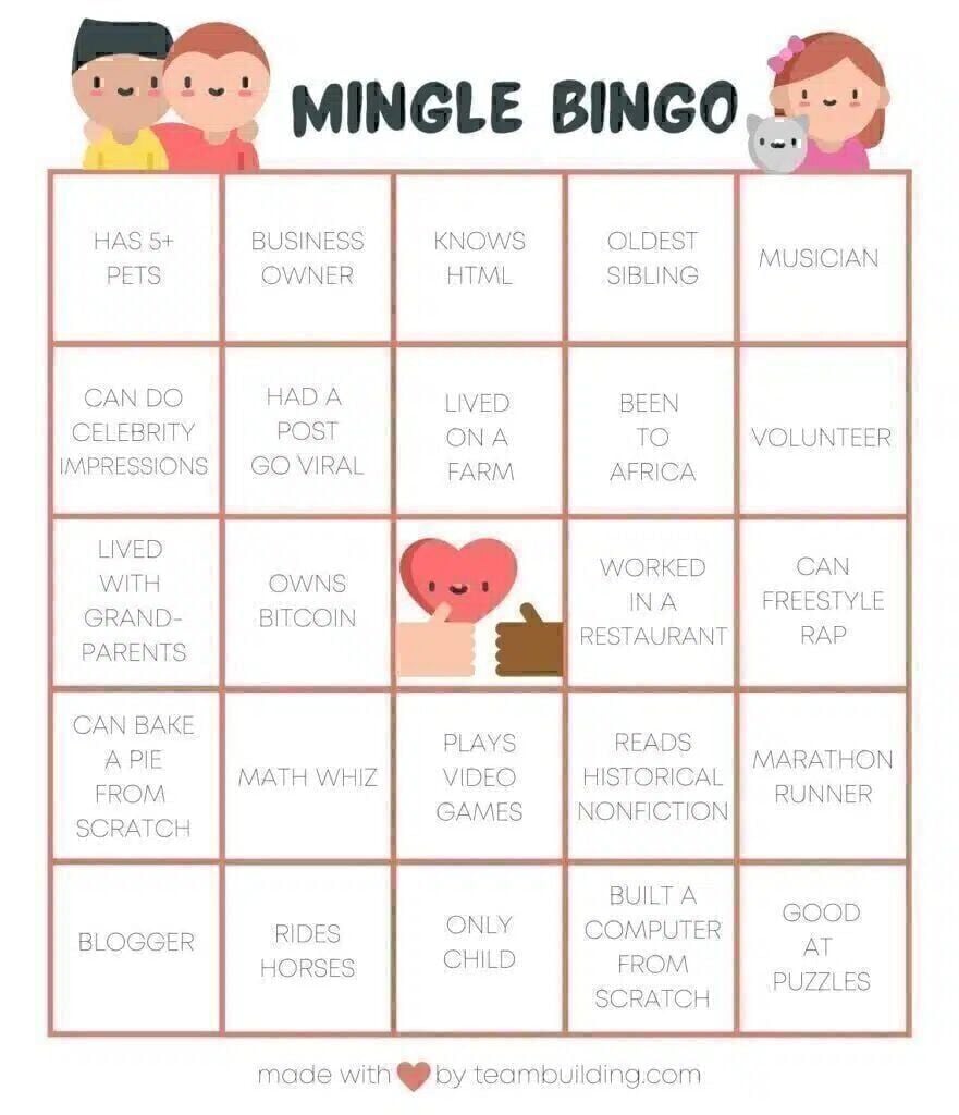 Virtual Mingle Bingo Gameboard