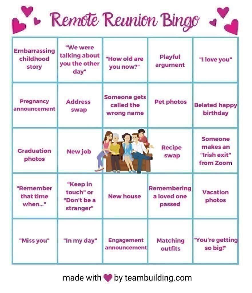 Remote Reunion Bingo Card