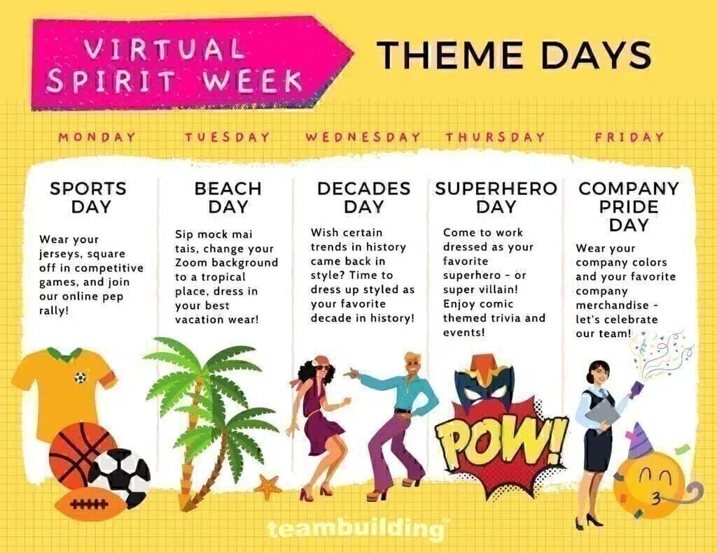 20 Fun Virtual Spirit Week Ideas, Games & Activities for Work 20 Fun Virtual Spirit Week Ideas, Games & Activities for Work
