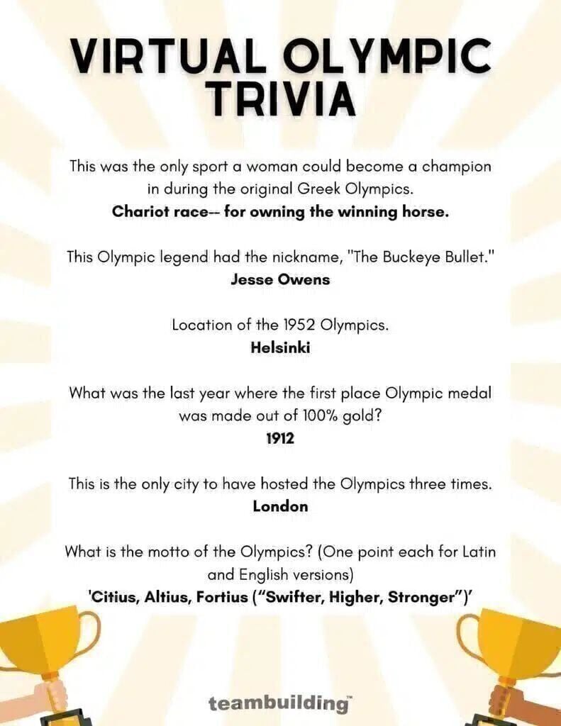 Virtual Olympic Trivia Questions and Answer