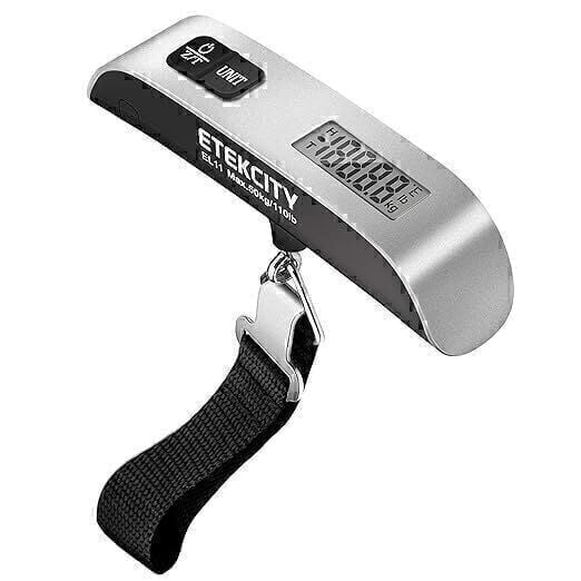A picture of a silver luggage scale