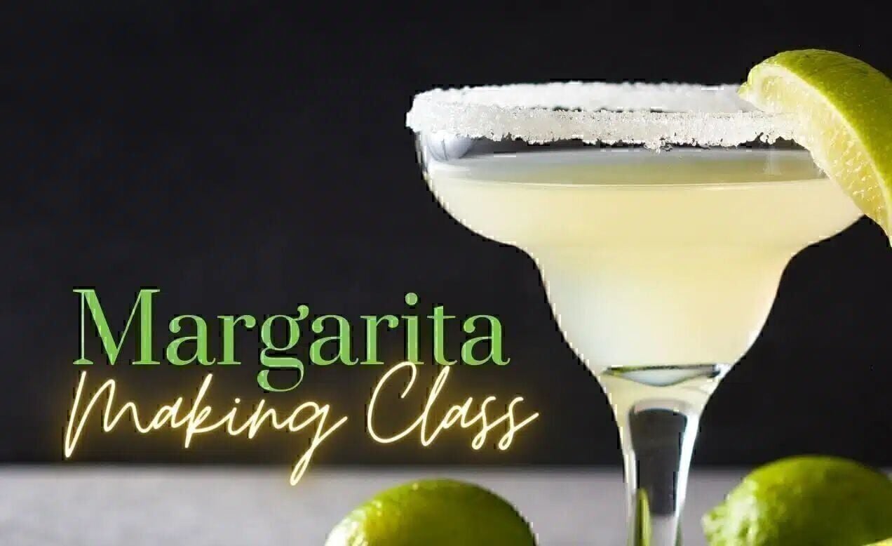 Bartending host demonstrating drink-making during a virtual happy hour event.