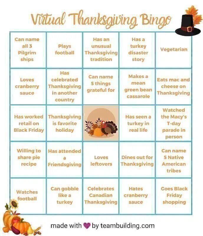 Virtual Thanksgiving Bingo template