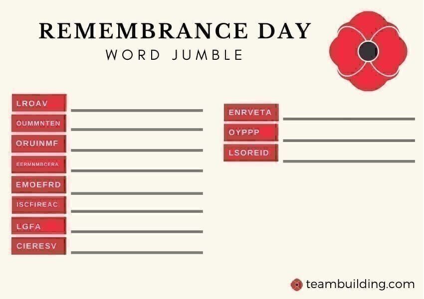 Remembrance Day word jumble