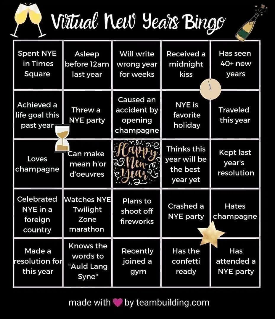 Virtual New Years Bingo template