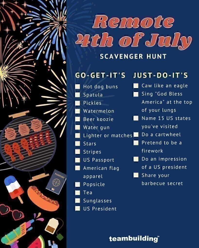 Online 4th of July - Scavenger Hunt Board